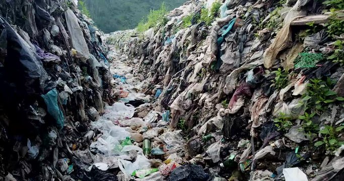 Landfill With Plastic Waste, Garbage Platform. Aerial Photography