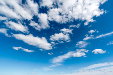 Clear sky in daytime, worm and fluffy clouds, sunny day, spring time