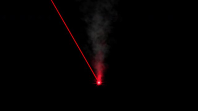 Red laser beam on dark background. 4K computer animation.