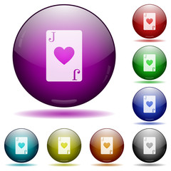 Jack of hearts card icon in glass sphere buttons