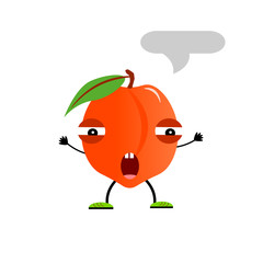 Peach with character and emotions. Vector illustration. The isolated object on a white background. Cartoon style.