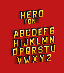 hero font lettering with alphabet on red background design, typography retro and comic theme Vector illustration