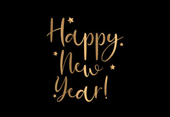 Happy new year gold hand writing text.  Happy new year vector gold card. 