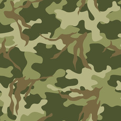 Fototapeta premium Green camo seamless vector pattern military texture for printing clothes, fabric.