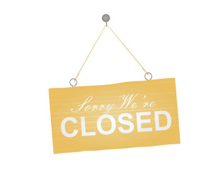 Sorry we are closed hanging sign. vector illustration