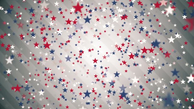 Stars and stripes: falling red, white and blue star shaped confetti - Looping, full HD American, USA styled motion background animation.