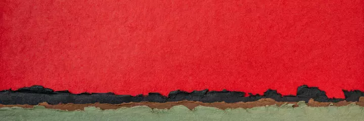 Photo sur Aluminium Rouge 2 paysage abstrait rouge et vert dans des tons pastel - une collection de papiers indiens colorés faits à la main produits à partir de tissu de coton recyclé, bannière web panoramique