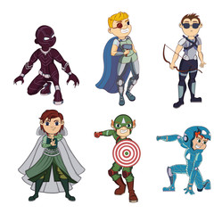 Set of a teen superhero cartoon - Vector illustration