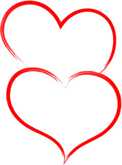 Two red hearts - contour drawing for emblem or logo. Template for a greeting card for Valentine's day, romantic sign of lovers.