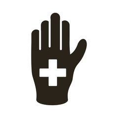 hand stop with medical cross symbol silhouette style