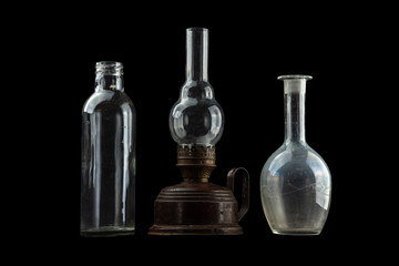 items on a black background