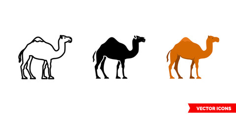 Camel icon of 3 types color, black and white, outline. Isolated vector sign symbol.