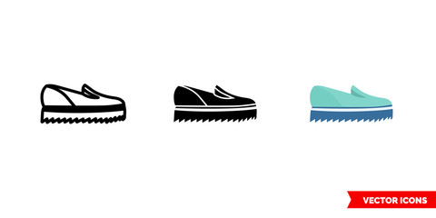 Canvas shoes icon of 3 types color, black and white, outline. Isolated vector sign symbol.