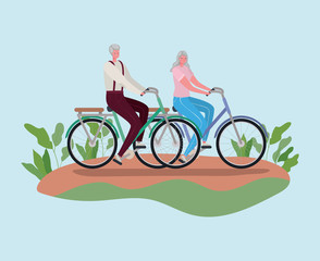 Senior woman and man cartoons riding bikes design, Activity theme Vector illustration