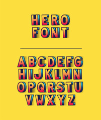 hero font lettering with alphabet on yellow background design, typography retro and comic theme Vector illustration