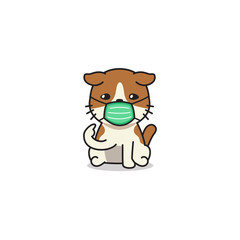 Cartoon character cute cat wearing protective face mask for design.