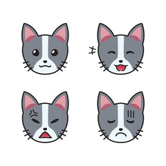 Set of cat faces showing different emotions for design.