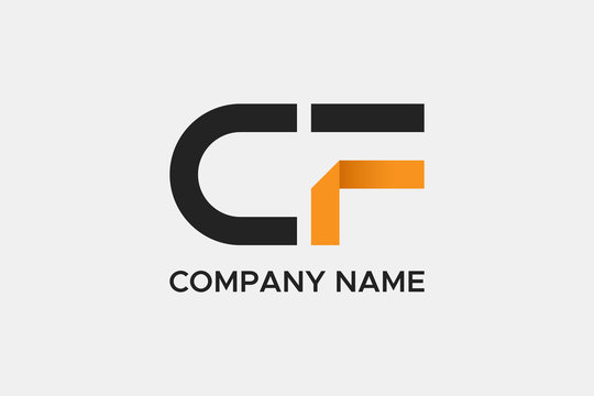 Initial Letter C and F Linked Logo. Black and Orange Geometric Shape Origami Style isolated on White Background. Usable for Business and Branding Logos. Flat Vector Logo Design Template Element