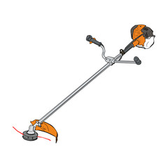 Brushcutter, cartoon concept, on a white background.
