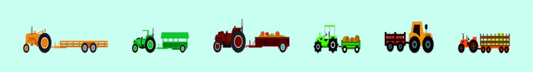 set of farmer transportation cartoon icon design template with various models. vector illustration
