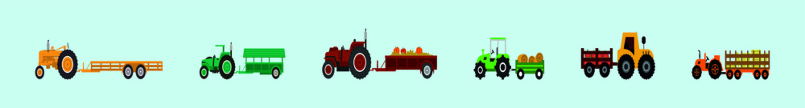 set of farmer transportation cartoon icon design template with various models. vector illustration