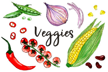 Watercolor composition of healthy vegetables
