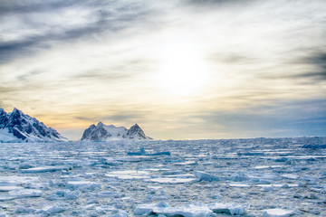 Sunset at Lemaire Channel, Antarctica