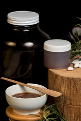 Composición de frasco de remedio natural 