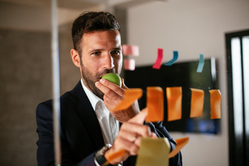 Businessman working on project. Young businessman working in the office.