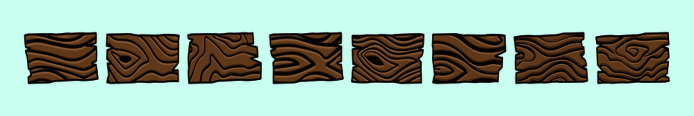 set of wood grain texture cartoon icon design template with various models. vector illustration