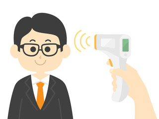 検温されるビジネスマンのイラスト