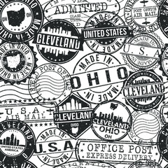 Cleveland Ohio Stamps. City Stamp Vector Art. Postal Passport Travel. Design Set Pattern.