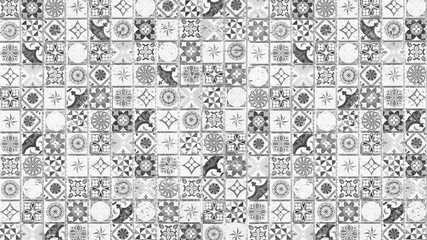 White gray grey vintage retro geometric square mosaic motif cement tiles texture background