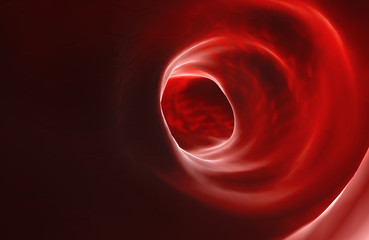 organischer tunnel, leere arterie, warmes licht scheint durch die wand des blutgefäßes hindurch, struktur der gefäß-membran sichtbar, 3d rendering oder illustration, horizontales banner & hintergrund