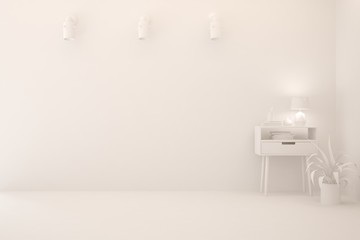 White minimalist empty room. Scandinavian interior design. 3D illustration