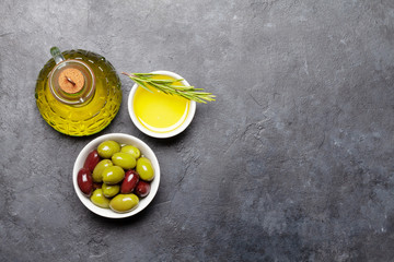 Ripe olives and olive oil