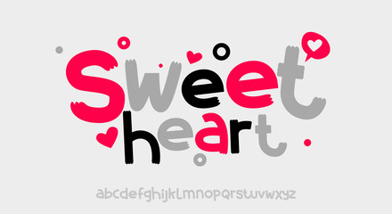 Sweet Heart, Abstract playful hand written alphabet lowercase font. typography typeface vector illustration design	