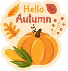 Hello autumn sticker with lettering for typography