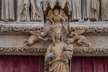 Fragment of Amiens Gothic Cathedral (Basilique Cathedrale Notre-Dame d'Amiens, 1220 - 1288). Amiens, Somme, Picardie, France.