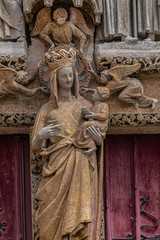 Fragment of Amiens Gothic Cathedral (Basilique Cathedrale Notre-Dame d'Amiens, 1220 - 1288). Amiens, Somme, Picardie, France.
