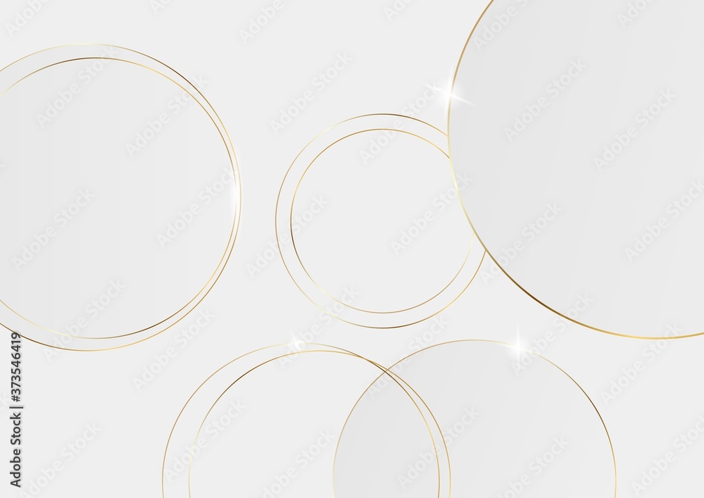 Poster abstract 3d circle papercut layer white background with gold line effect