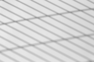 Fototapeta na wymiar Shadow overlay effect for photo. Shadows from grid lines or grating of a fence or guardrail on a clean white wall on a sunny clear day. Geometric shadows