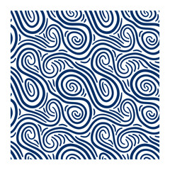 Seamless pattern of blue swirling waves. Design for backdrops with sea, rivers or water texture. Surface design.