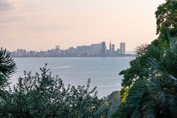 Beautiful view of Batumi from a hill at sunset. Landscape