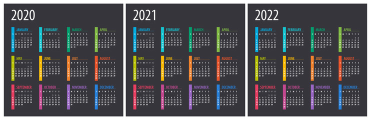 2020 2021 2022 Calendar - illustration. Template. Mock up