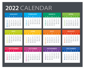 2022 Calendar - illustration. Template. Mock up