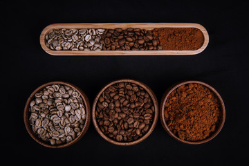 Evolution of coffee on black background
