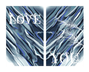 The inscription "love you" with a forest cone on a beautiful watercolor decorative background. Botanical design. Perfect for postcards, banners, covers, invitations. EPS 10