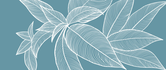 leaf line art background vector, wallpaper and print, house plant, Vector illustration.