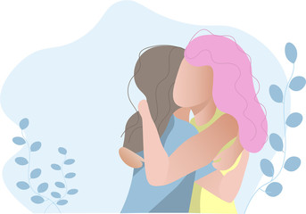 two women are hugging each other 